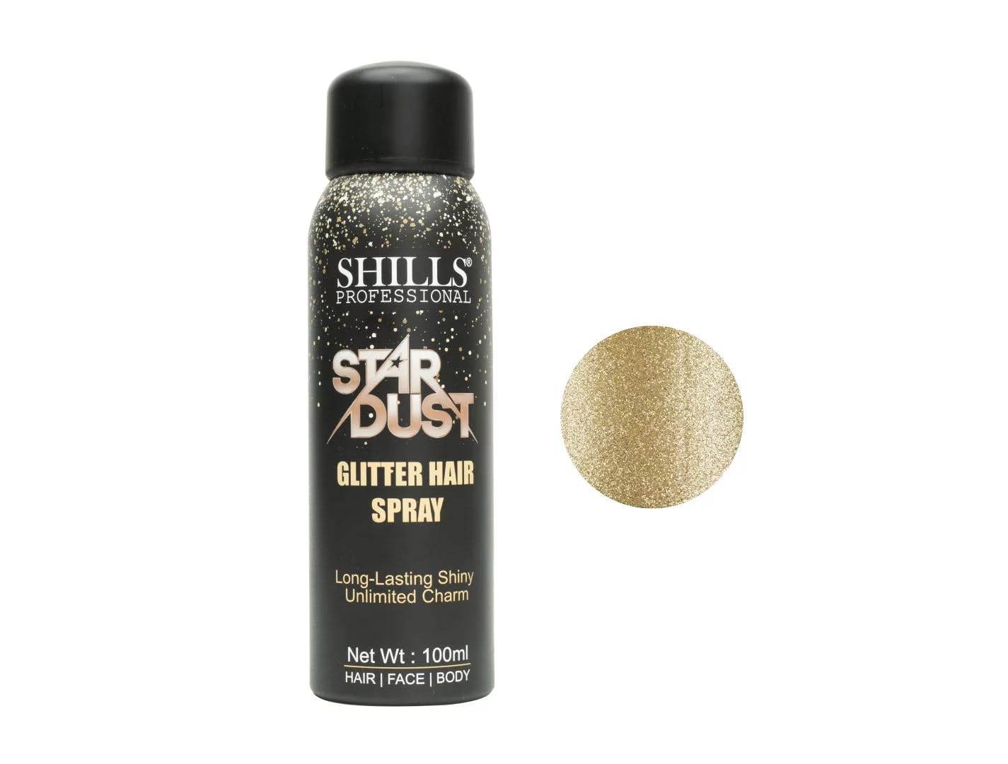 Shills Professional Star Dust Glitter Hair Spray, Long-Lasting Shiny, 100ml, For Hair Face Body (Gold, 100Ml)