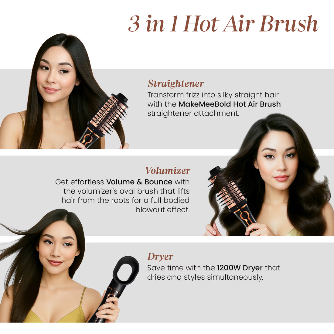 UrbanYog MakeMeeBold Hair Dryer and Volumizer Hot Air 3 in 1 Styling Brush