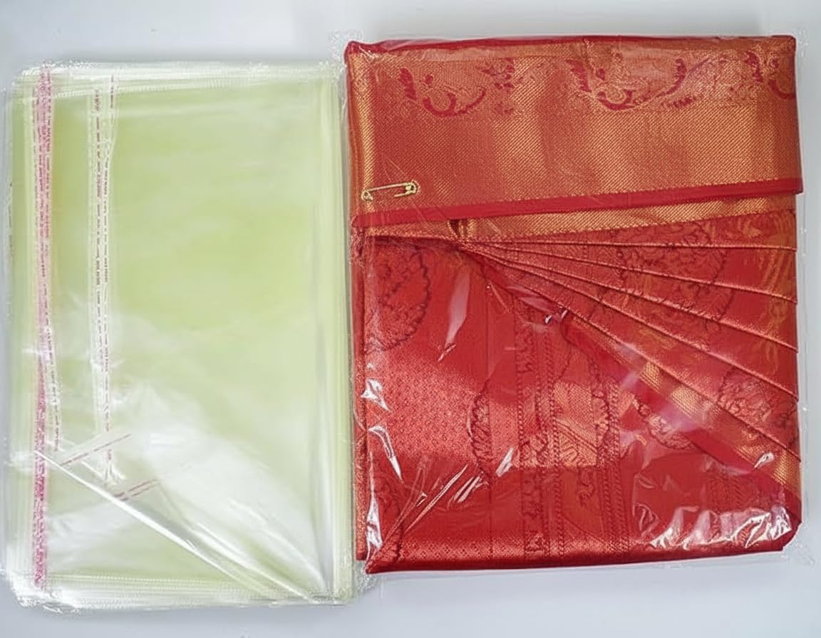 Saree Covers 14x18 Inch – Transparent Self-Adhesive Polythene Bags for Pre-Pleated Sarees