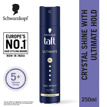 Schwarzkopf TAFT Ultimate Hair Spray For Hair With Crystal Shine Hold 5+, Lasts For 72 Hours
