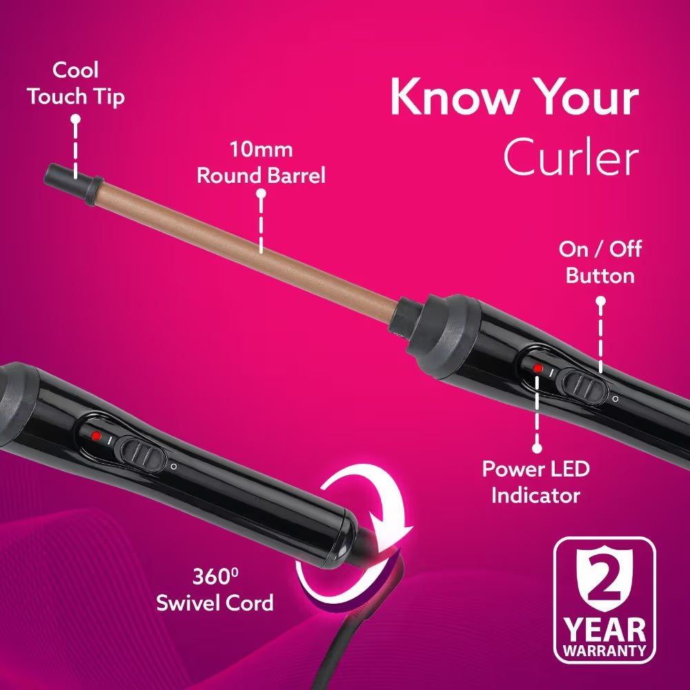 AGARO HC-8001 Hair Curler, 25 Watt Power, Fast Heating for Styling Long & Short Hair