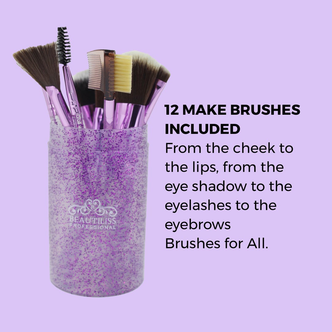 Beautiliss Professional Glitter Dust Makeup Brush with Storage Case (12 pcs)